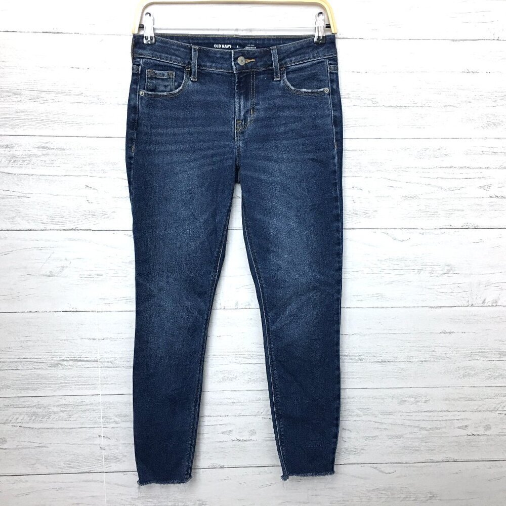 Old Navy Women's Jeans Rockstar Super Skinny Mid Rise Fray Hems size 2 length 26